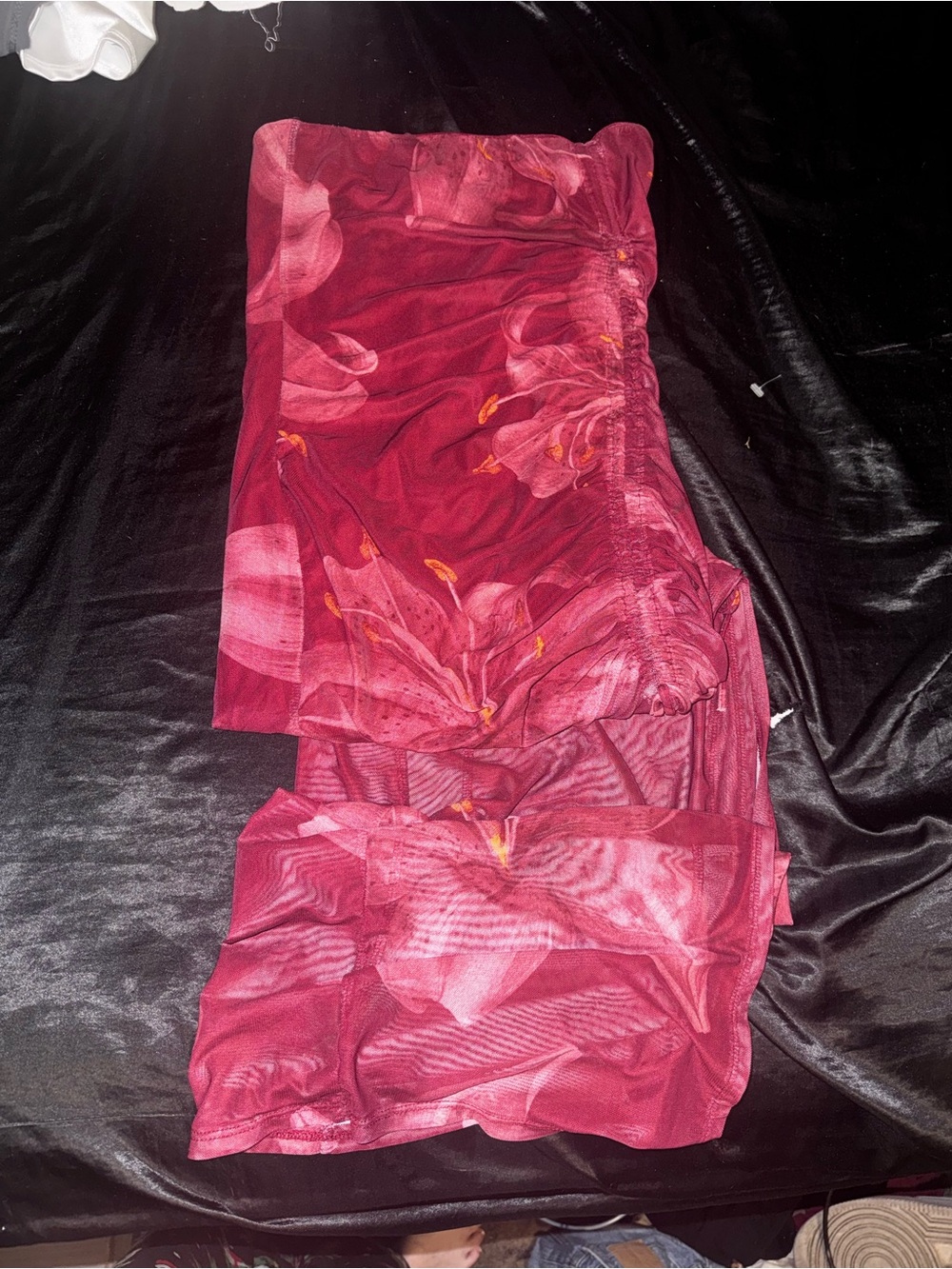 Women’s Floral Print Red Mesh Dress